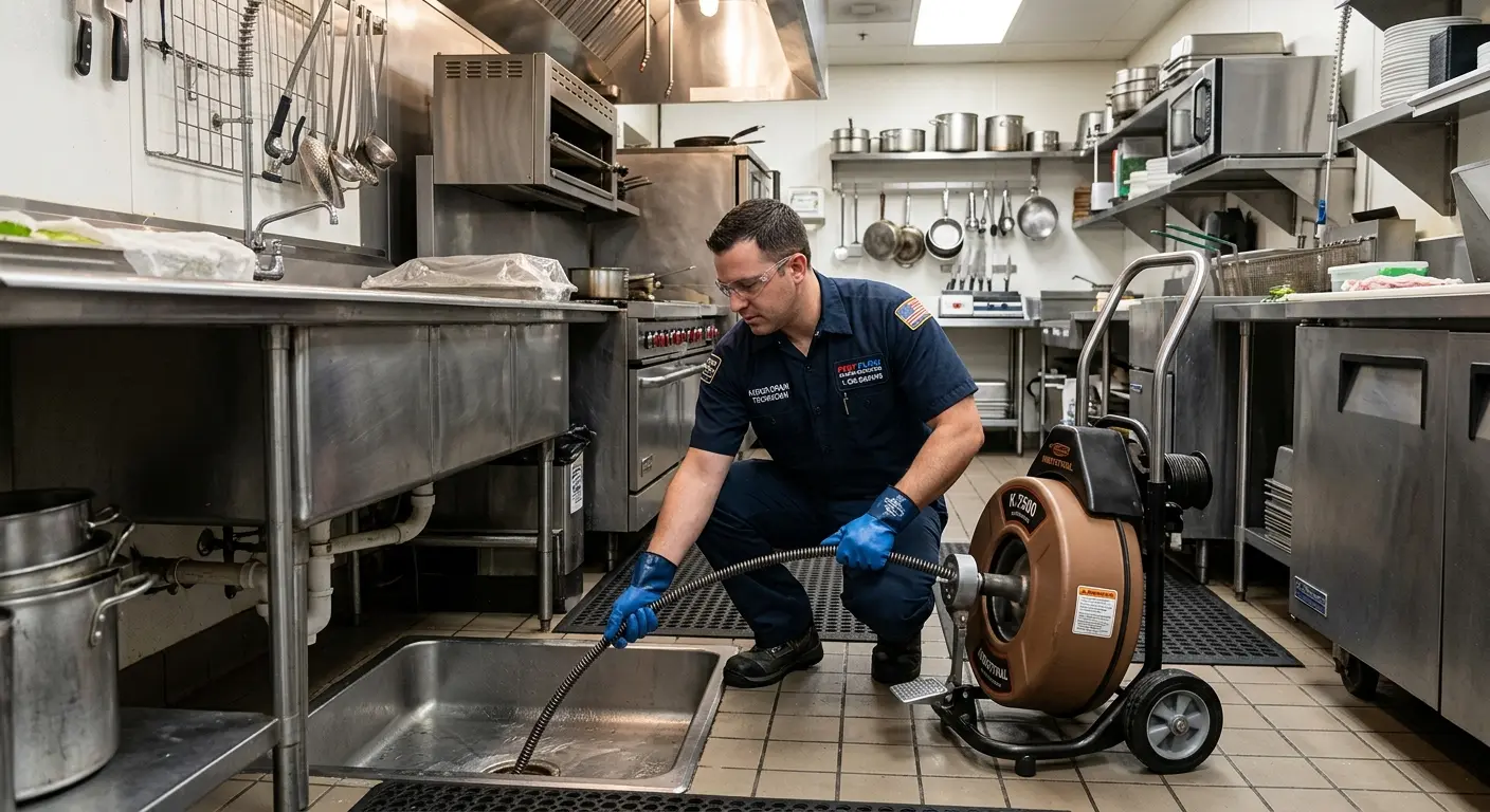 Commercial drain cleaning service in a restaurant kitchen in Alamogordo